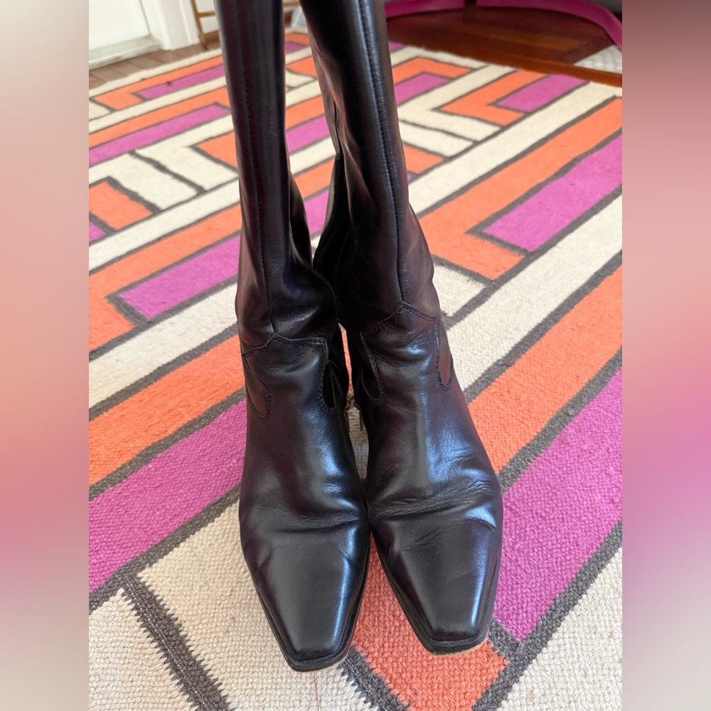 Vince Camuto Extra Wide Calf 10 Black Leather Mid-Calf Low Heel/Flat Boots - Picture 9 of 10